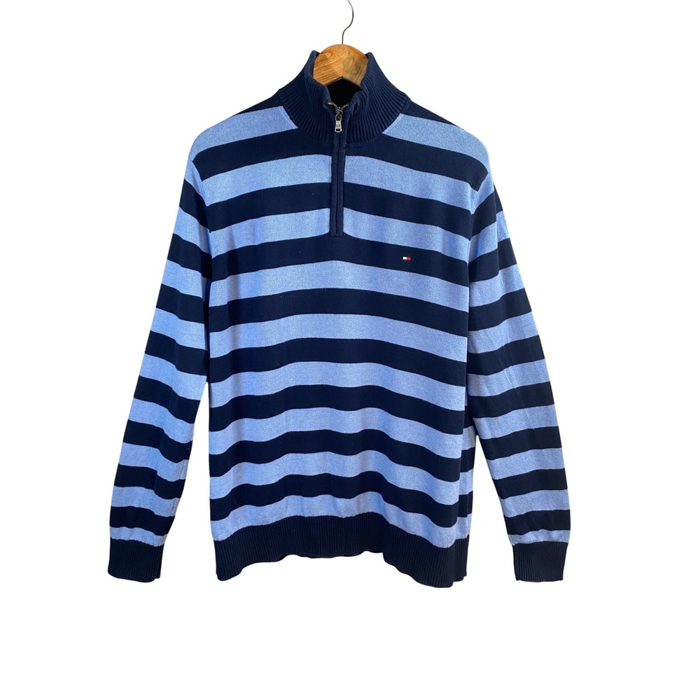 Tommy Hilfiger 1/4 Zip Pullover Striped Sweater Mens XL Preppy Old Money Coastal